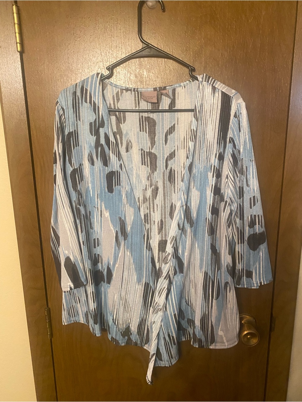 Chico's Blue, Black & White V-Neck Open Front Sweater